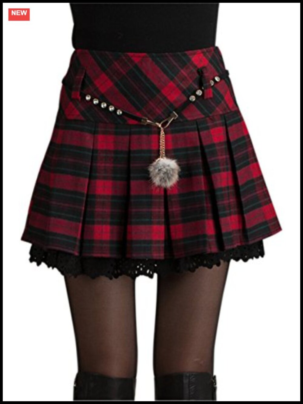 Women's A-Line Plaid Wool Blend Pleated Midi Skirt Side Zipper